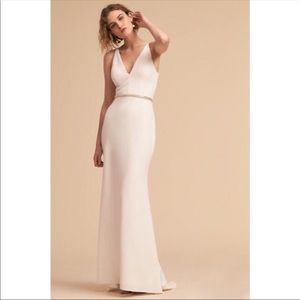 BHLDN Jones V-Neck Crepe Ivory Dress Size US 2